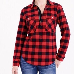 J.CREW buffalo check flannel shirt-jacket in red and black/navy blue SMALL NWT